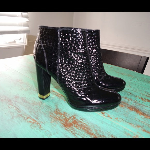 Tory Burch Shoes - Flash! TORY BURCH CROCODILE-PRINTED PATENT BOOTIE