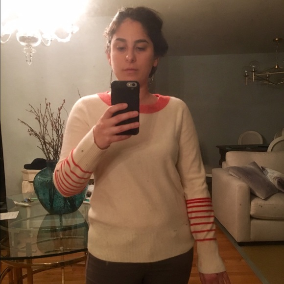 100% Cashmere calypso sweater w/red detail.