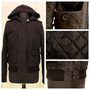 H&M Quilted Plaid Waist-Length Hooded Coat Size 12