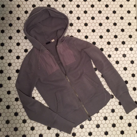 Gray full zip hoodie.