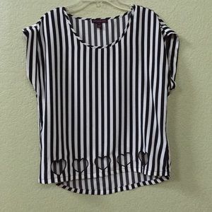 Black & white stripped blouse with heart cut outs