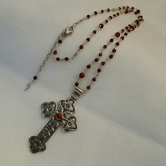 SOLD Sterling Silver Carnelian Cross Necklace