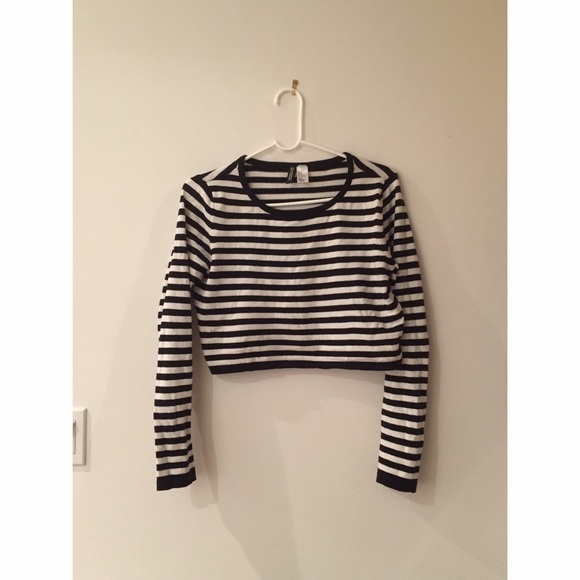 H&M Cropped Long-Sleeved Striped Sweater Sz M