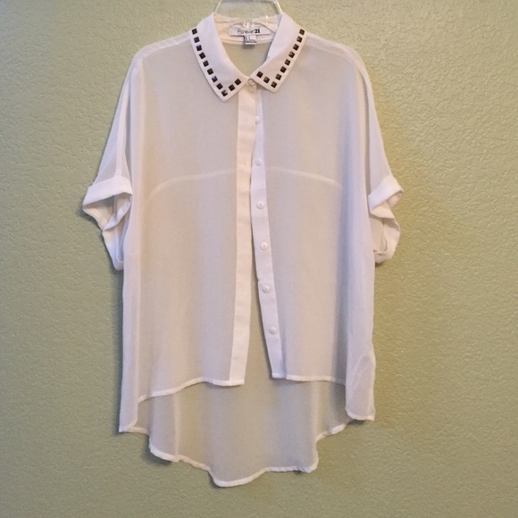 White high low button up blouse - Picture 1 of 4