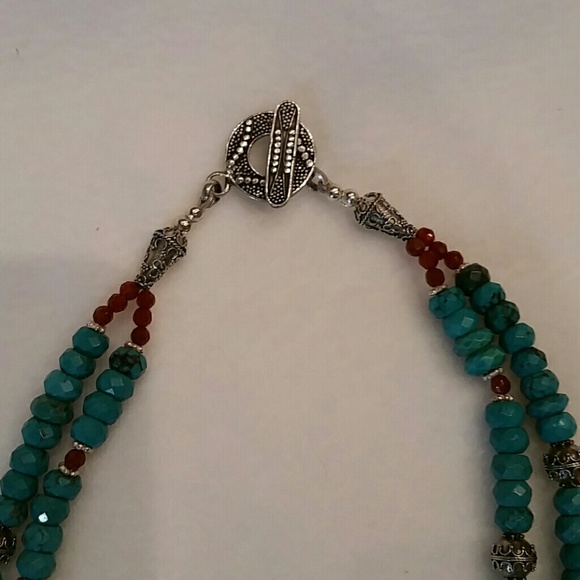 Turquoise Sterling Carnelian Artisan Necklace - Picture 3 of 4