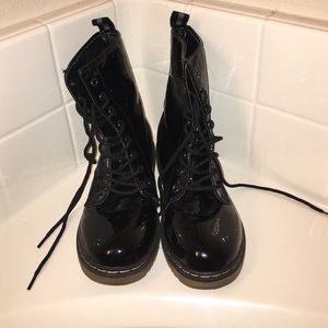 shiny finished combat boots