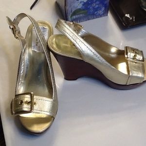 Gold Nine West wedges