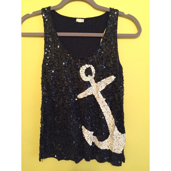 J. Crew Tops - Sequined Anchor Tank