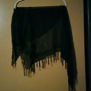 Black fringe and flower evening wrap