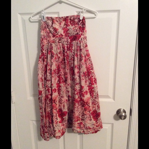 Strapless floral dress.