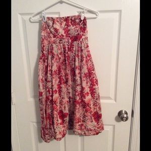 Strapless floral dress.