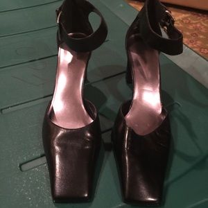 Enzo Angolini Black Leather Square Toe Pumps