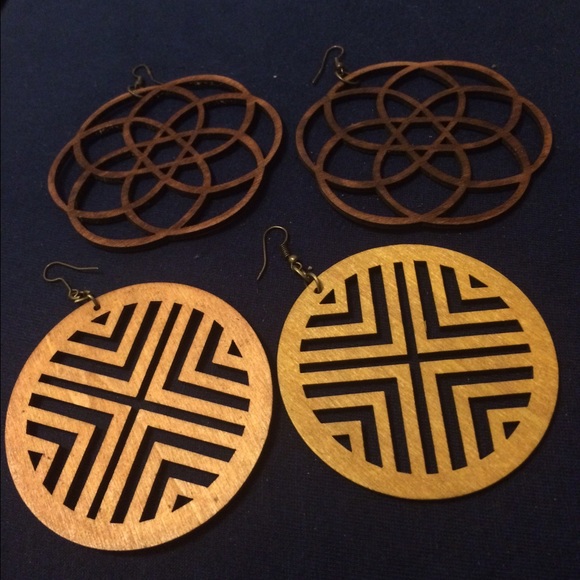 Large Wooden Disc Statement Earrings