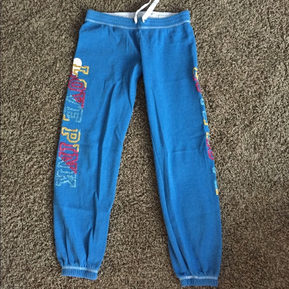 blue sparkly victoria secret sweatpants