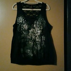 Plus size black lace tank top
