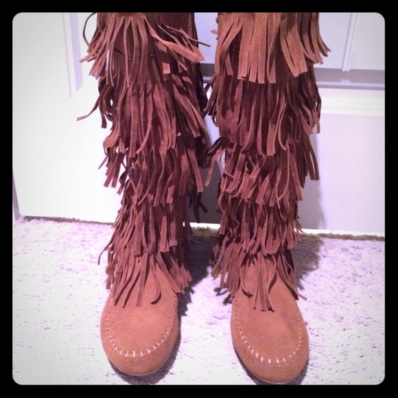 Shoes of Soul Tan Tier Fringe Boot Size 8