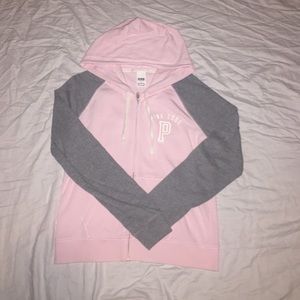 Grey and light pink PINK sweatshirt size large.