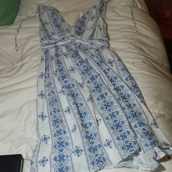 Blue and white aztec print dress