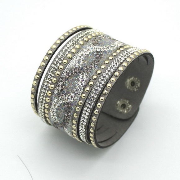 Bronze Leather Suede Crystal Wrap Bracelet