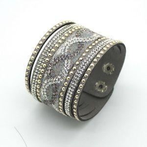 Bronze Leather Suede Crystal Wrap Bracelet