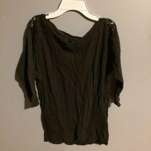 Grey/Brown Quarter Sleeve Top with Shoulder Detail