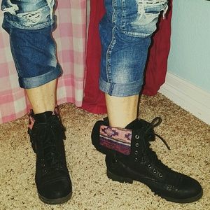 Black combat boots w/tribal print