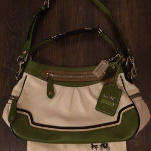 Coach off white, green, beige and black purse