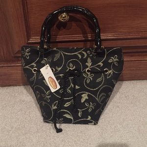 NWT Black and Gold Floral Handbag