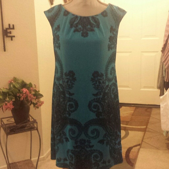 Turquoise and black paisley dress