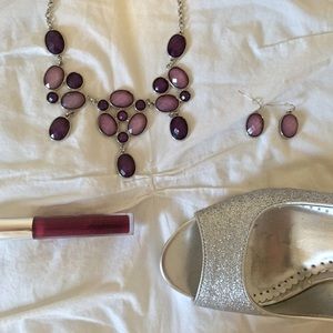 Purple Sparkle Statement Necklace Earring BUNDLE