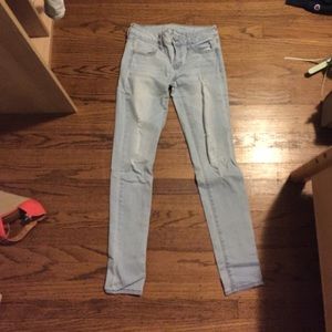 distressed light wash jeans
