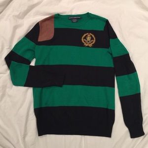 RALPH LAUREN Green Navy Blue Striped Sweater L
