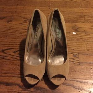 Nude Suede Peeptoe Stilettos