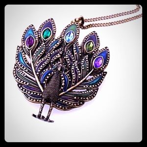 Bronze Stone Peacock Pendant Necklace NEW NWT