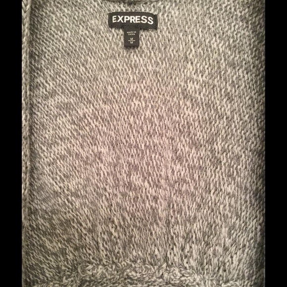 Express Gray/White Variegated Short Sleeve Heavy Open Front Roll Collar Sweater - Picture 8 of 15