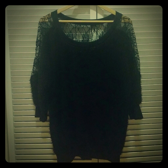 Black lace back sexy mid sleeve dress