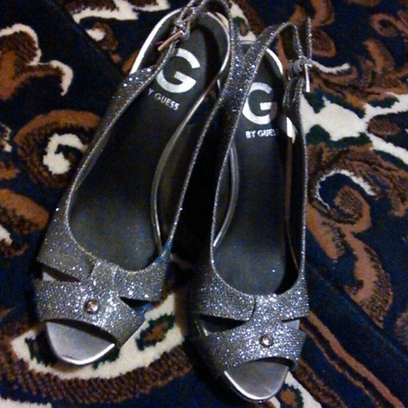 silver glittery guess high heels