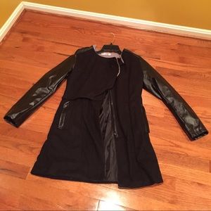 Black PU Leather Sleeve Double Lapel Zipper Coat!!