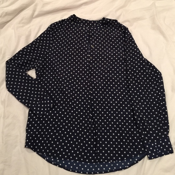 J.CREW Navy Blue White Polka Dot Blouse Shirt XL