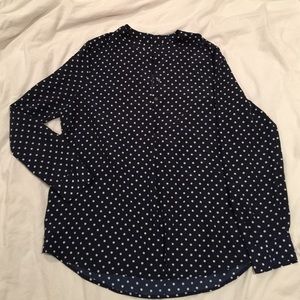 J.CREW Navy Blue White Polka Dot Blouse Shirt XL