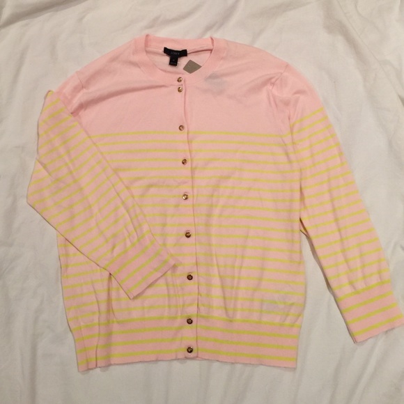 New J.CREW Lt Pink Yellow Striped Cardigan XL NWT