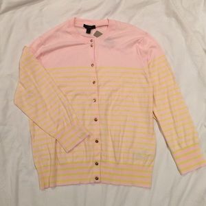 New J.CREW Lt Pink Yellow Striped Cardigan XL NWT