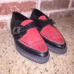 Black leather and red suede classic creepers