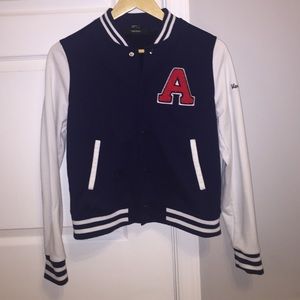 White & Navy Forever 21 Varsity Jacket!
