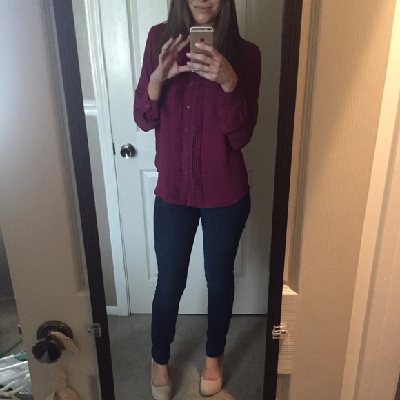 Cute Raspberry Button Down Chiffon Top - Picture 2 of 4