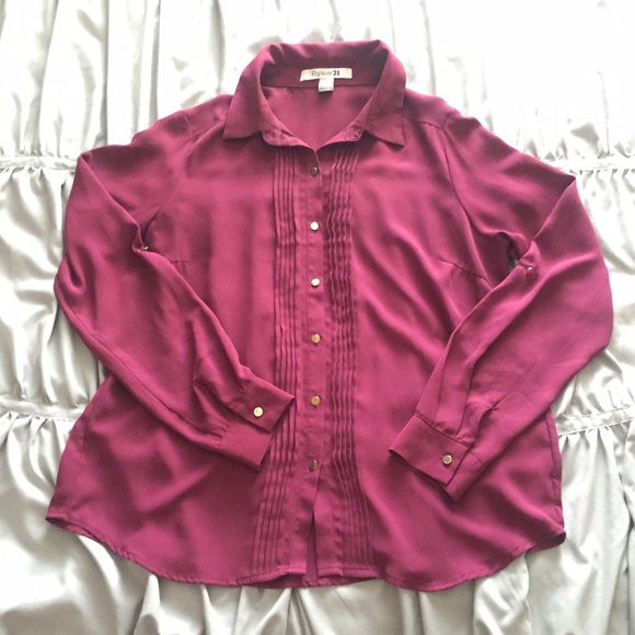Cute Raspberry Button Down Chiffon Top - Picture 3 of 4