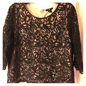 Lace 3/4 Sleeve Blouse | nude + black