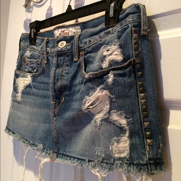 Hollister Destroyed Stud Denim Mini Skirt Size 3
