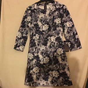 Floral  gray, black and white print dress