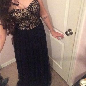 Strapless black and gold dress
